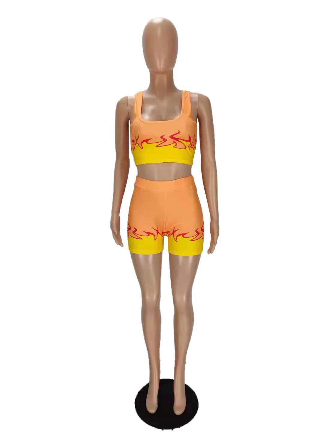 Женский Повседневный комплект из двух предметов облегающий топ и шорты с принтом