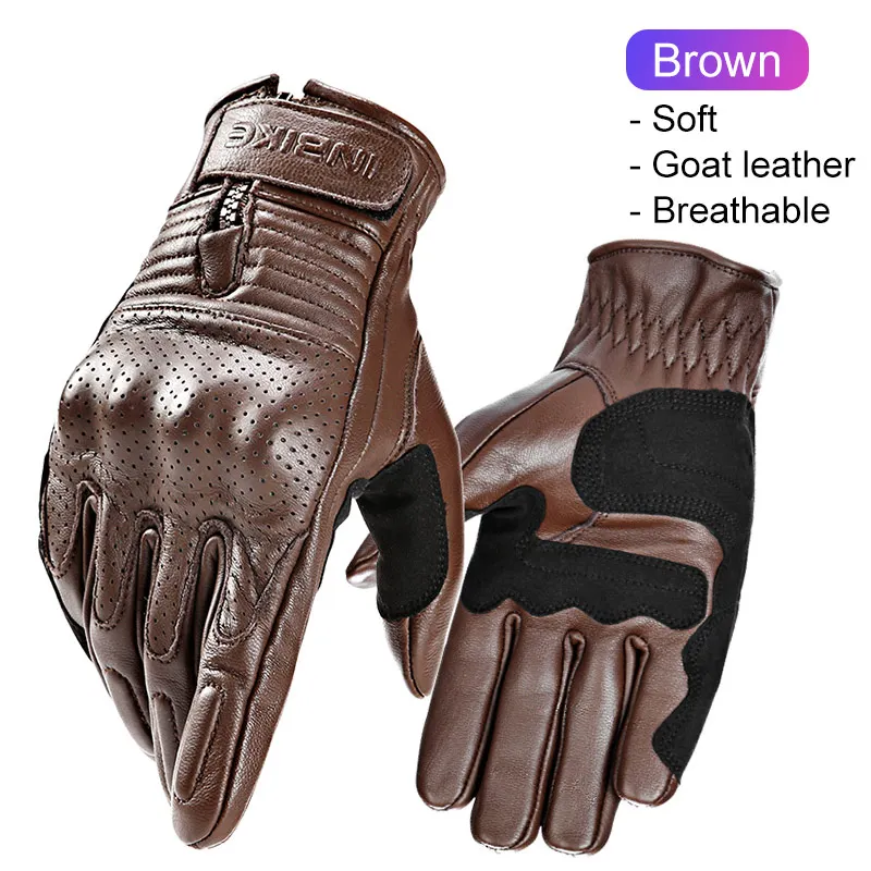 Brown INBIKE перчатки из козьей кожи для мотоцикла, антифрикционные перчатки для мотоциклов, защитное снаряжение из микрофибры для Guantes, перчатки для мотора - Цвет: Brown