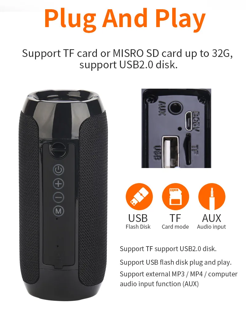 

Portable Bluetooth Speaker Wireless Bass Column Waterproof Outdoor USB Speakers Support AUX TF FM Radio Subwoofer Loudspeaker