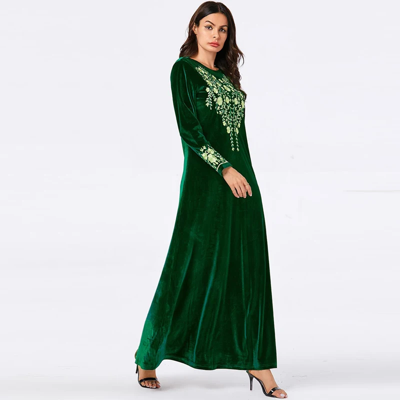 Теплый кафтан бархат abaya Дубай скромные Модные женские мусульманское длинное платье для девочки длинное зима осень темно-синий плюс размер abaya t хиджаб Халат