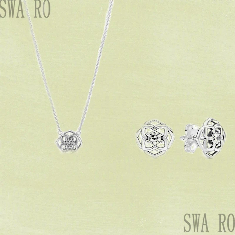

2021 Mother's Day New S925 Silver Classic Rose Petal Necklace And Earring Set, Exquisite Jewelry For Wife's Holiday Gift