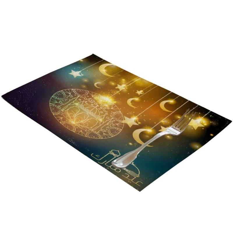 

Ramadan Mubarak Moon Muslim Ramadan Kareem Linen Placemat Eid Mubarak Decor for Home Party Decorations