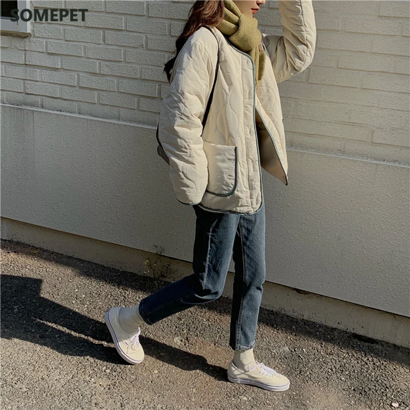 Winter Solid Padded Lambswool Patchwork Women Coat Cotton Warm Loose Casual  Jacket Female Outwear Elegant Tops