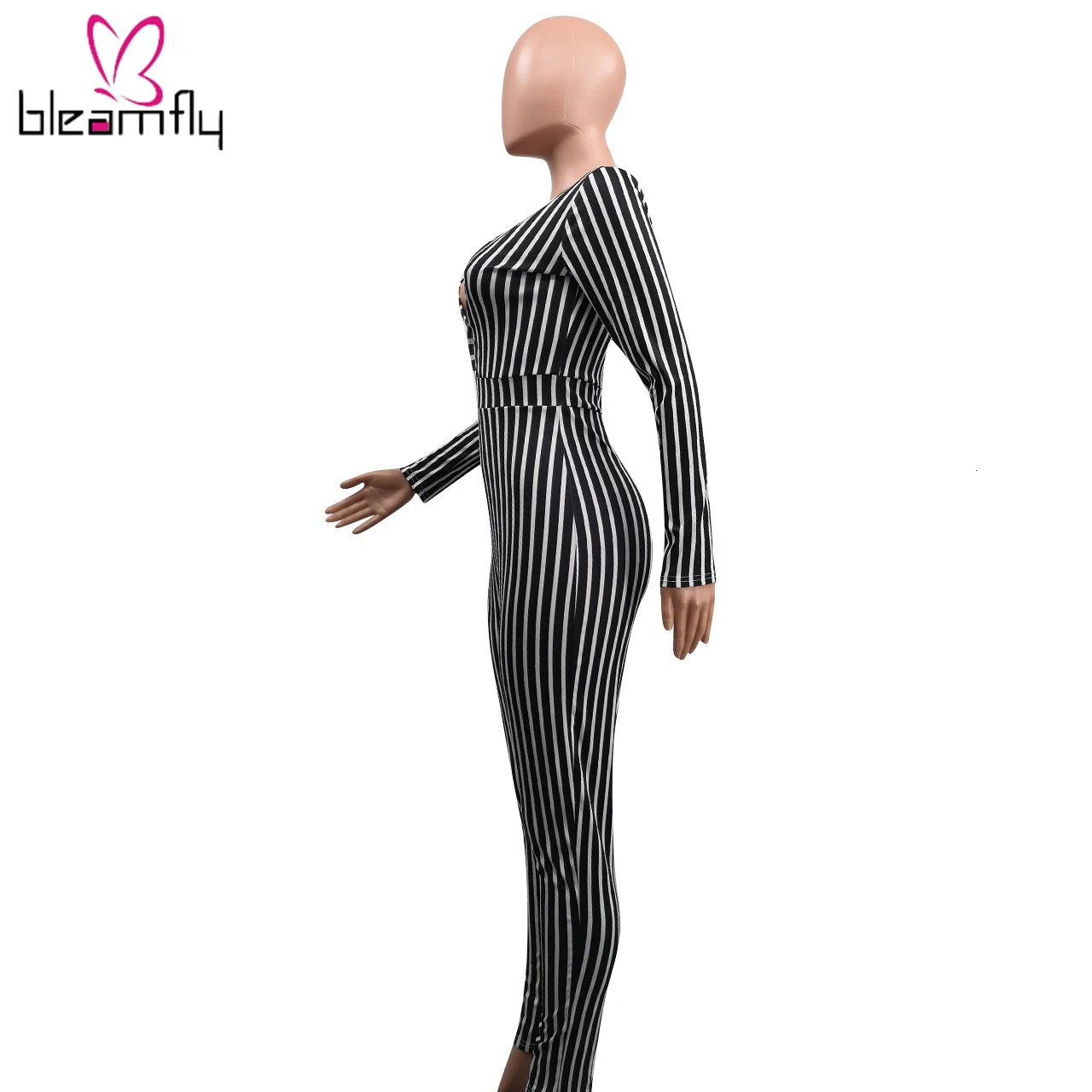 Новый осенне зимний женский Облегающий комбинезон в полоску с длинным рукавом