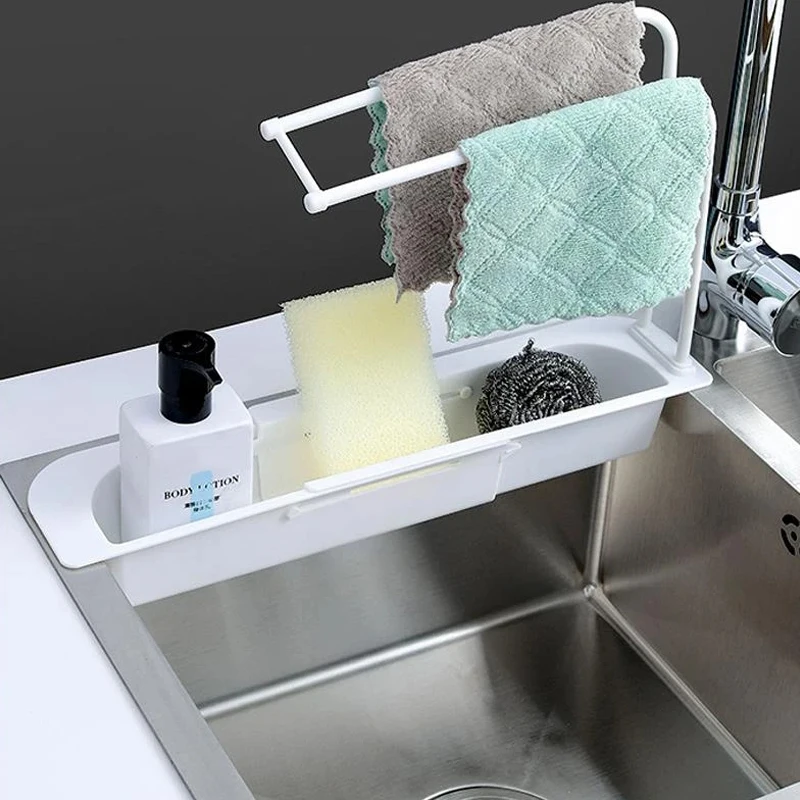 

Telescopic Sink Rack Holder Expandable Storage Drain Basket for Home Kitchen JDH88