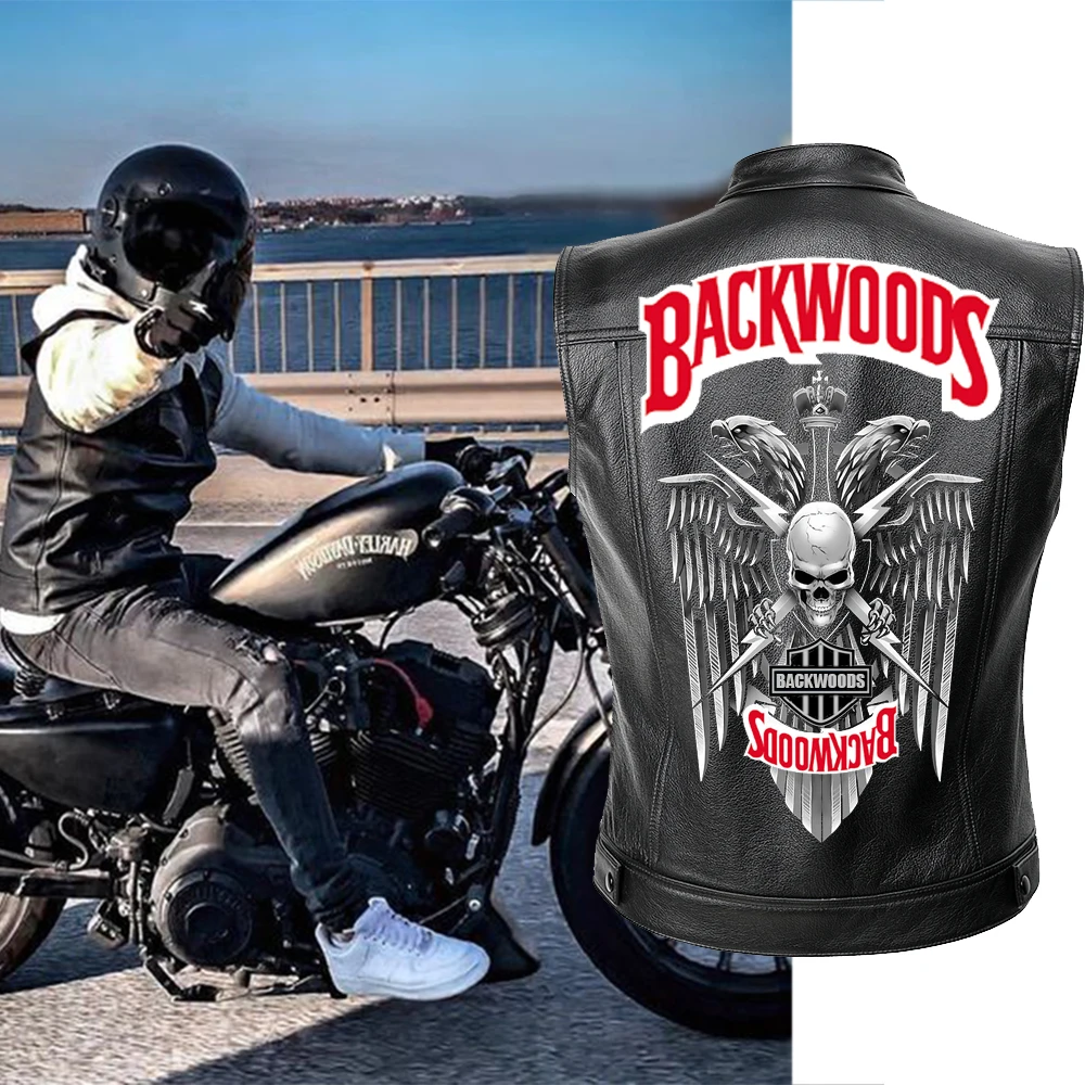 Backwoods мотоциклетная кожаная куртка-жилет мужские весенние жакеты черный Motorrad