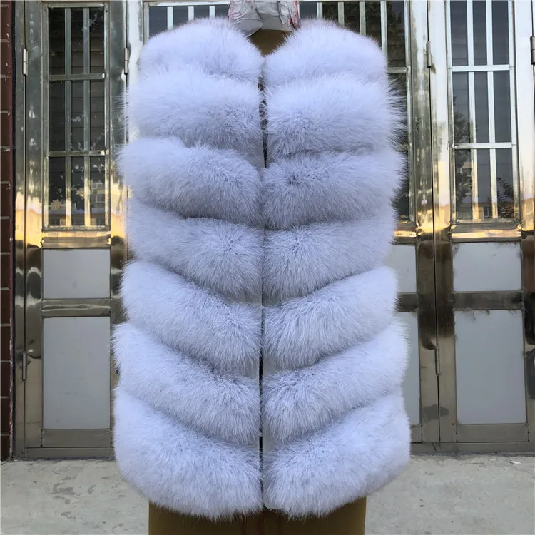 Blue Fox Ecru-line Новинка, модный жилет из натурального Лисьего меха, жилет, женский короткий жилет без рукавов, зимний толстый теплый Роскошный натуральный жилет - Цвет: Blue Fox Ecru-line