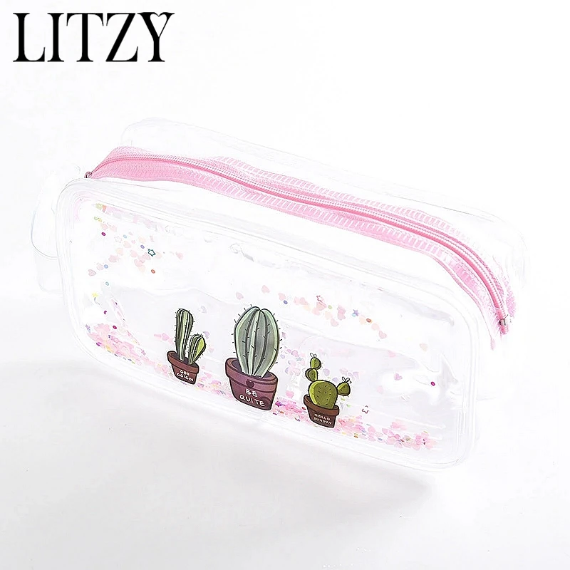 Прозрачный карандаш кактус чехол для школы Kawaii коробка карандашей с единорогом