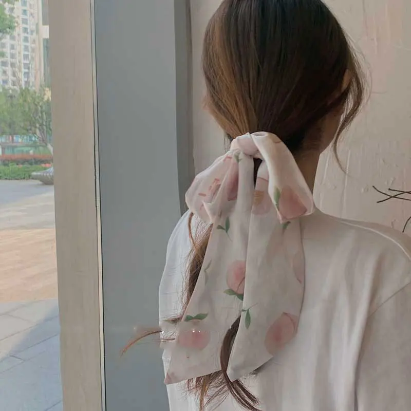 

2021 New Avocado Peach Print Women Long skinny Scarf Hair tie Bands Women Neck Kerchief Scarves Bag Handle Ribbon scarf