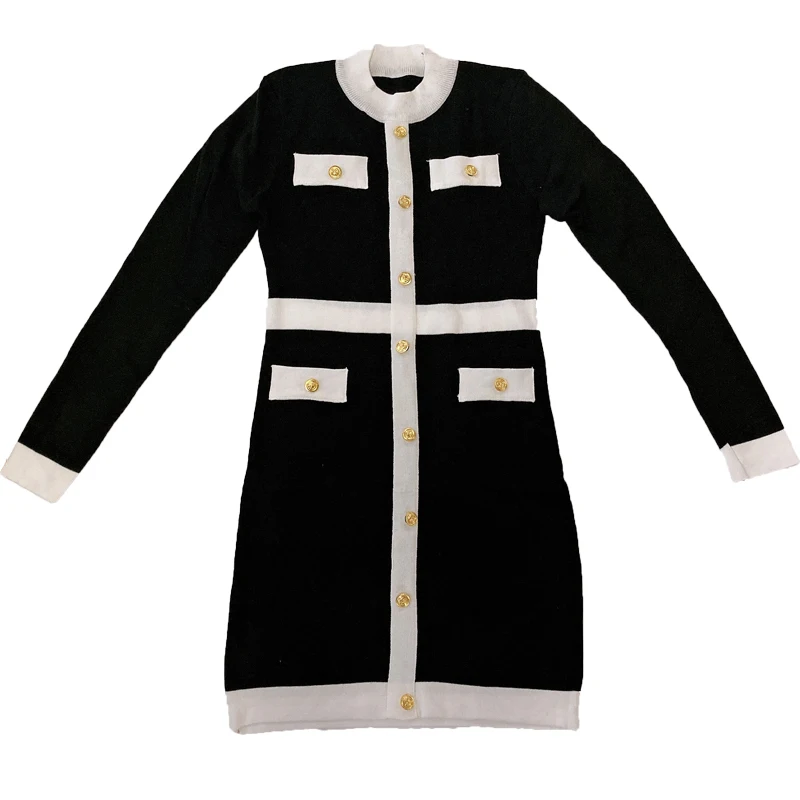 

QWEEK Knitted One-piece Dress Korean Fashion Winter White Women Knit Bodycon Dress Elegant Long Sleeve Dress Knitwear For Women
