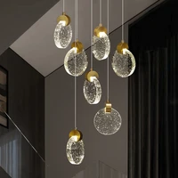 modern luxury golden round crystal led chandelier duplex loft apartment dining room hanging lamp villa hall staircase chandelier