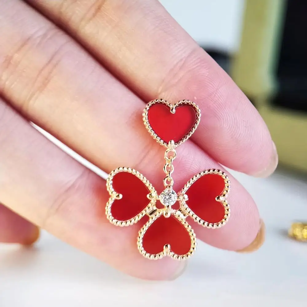 925 серебро любовь 4 серьги в форме сердца из перламутровый красный lucky для