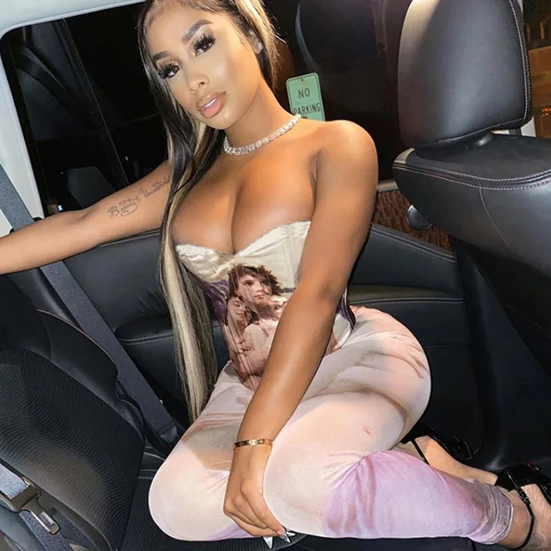 

jumpsuit women fall 2020 women clothing bodycon one piece jumpsuit women skinny print sleeveless strapless jumpsuits streetwear