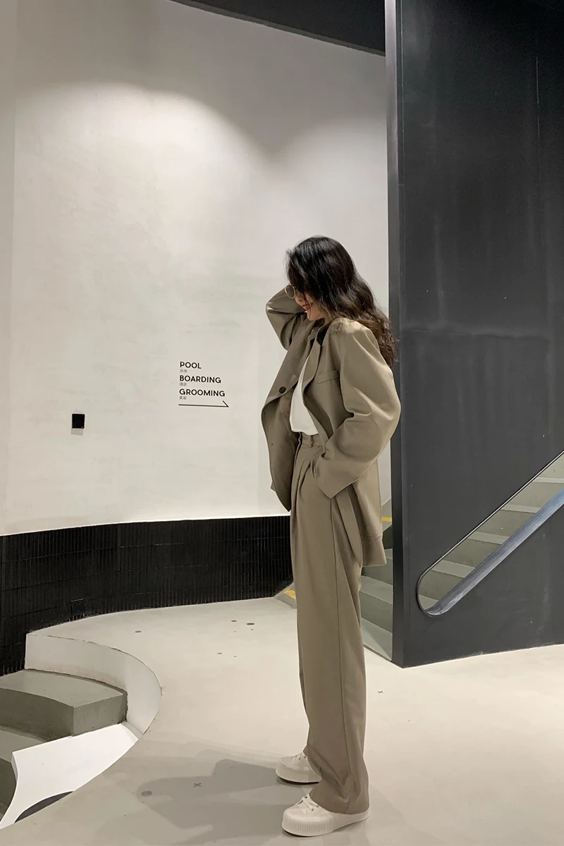 

Cool face fat mm size cool Blazer apricot coat autumn long loose thin casual top