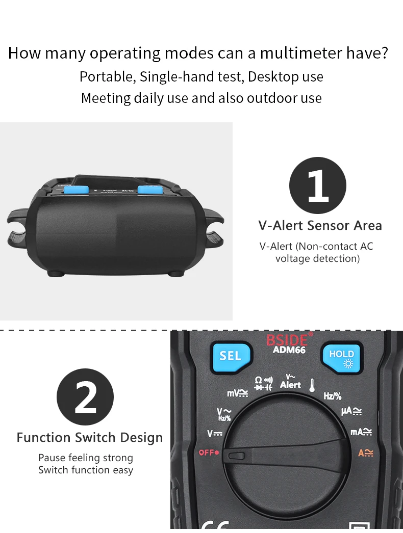 Portable Digital Multimeter BSIDE ADM66 Auto Range True RMS Multimetro DC AC Voltmeter Ammeter Thermometer Ohm diode Tester | Инструменты
