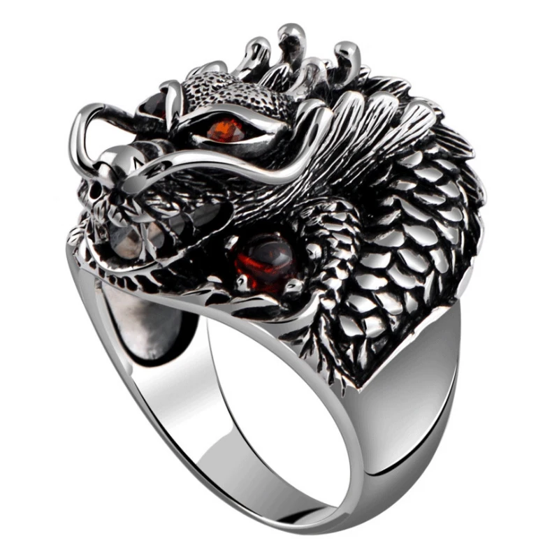 Модное винтажное мужское кольцо из тайского серебра с головой дракона властная