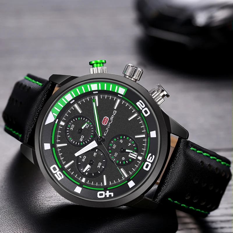 

KUNHUANG New Fashion Mens Watches men Military Analog Quartz Chronograph sport Watch Military Male wristwatch relogio masculino
