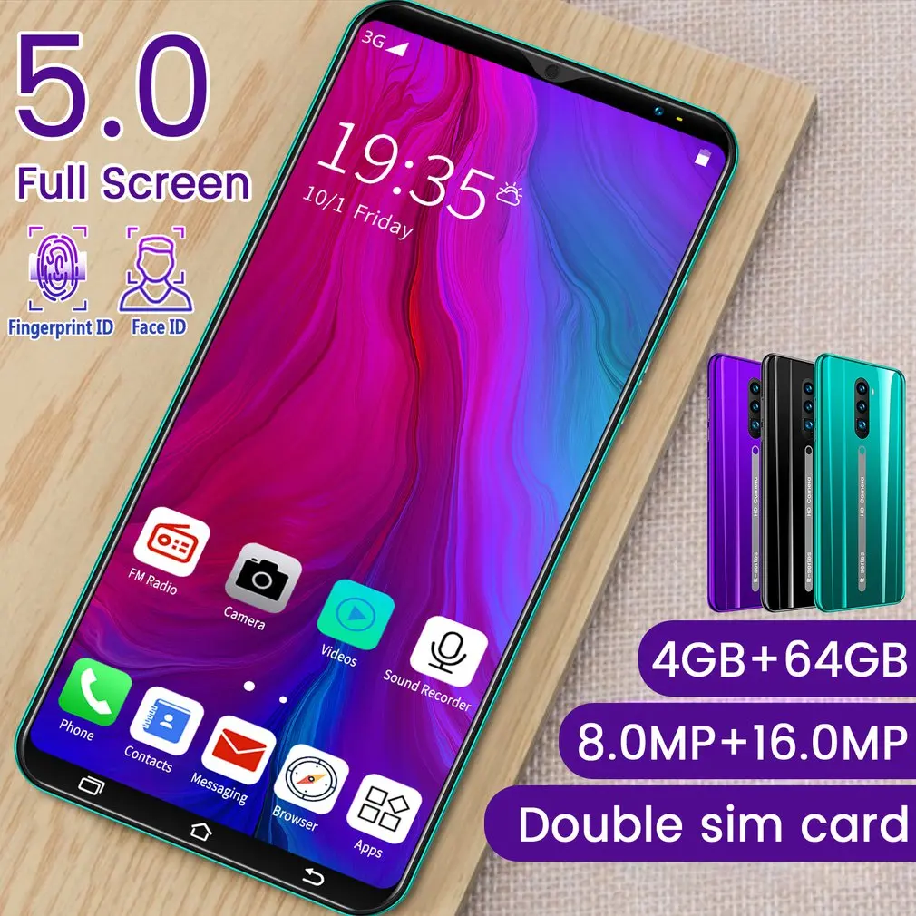 

3G Smartphone 5.0 Inch Full Screen Android Hd Screen Smartphone Fingerprint Unlock Machine 4+64G Flash Memory