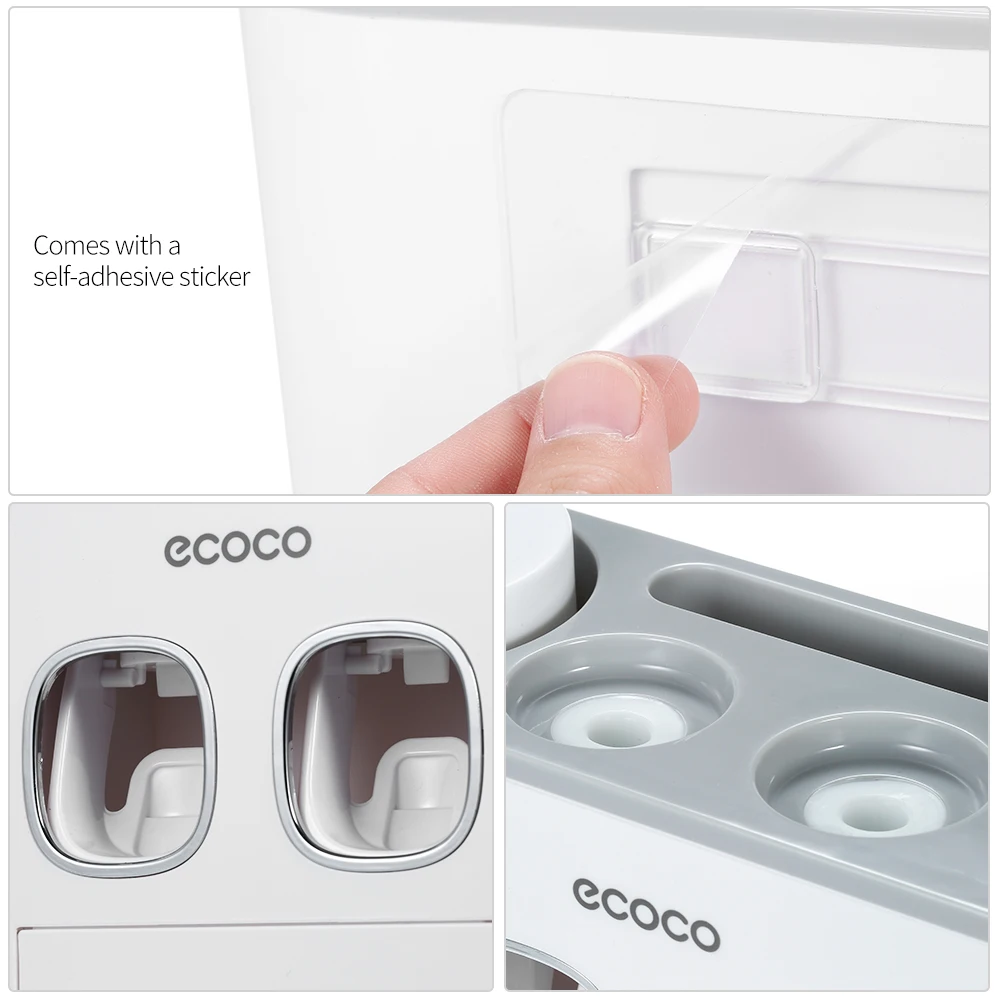 Ecoco стеллаж для хранения, новинка, настенный держатель для зубных щеток, ванная комната, стеллаж для хранения туалетных принадлежностей с 2 дозаторами для зубной пасты, 4 чашки