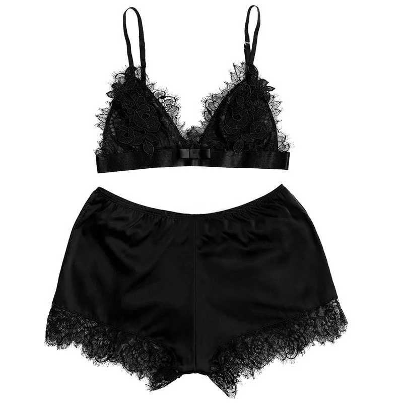 

Lacy bowknot eyelash appeal underwear pajamas with lace embroidery lady bra set foreign trade Europe and the United States