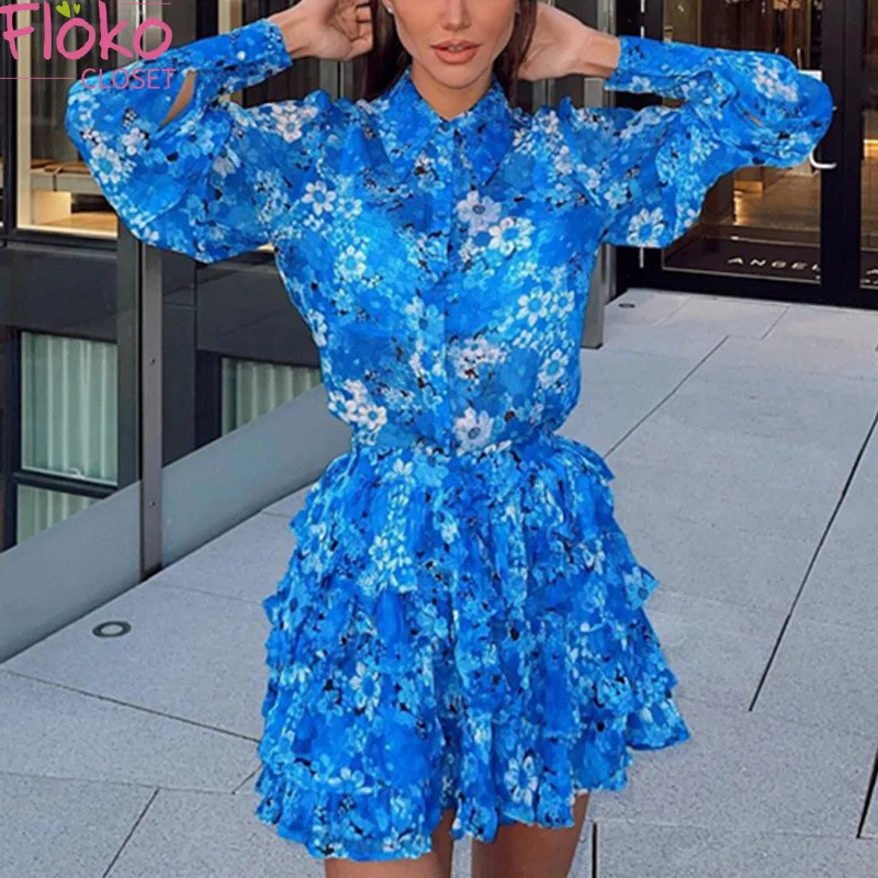 

Flokocloset Autumn Print Dress Sets Long Sleeve Shirt and Fashion A-line Skirts womens 2021 Two Piece Set