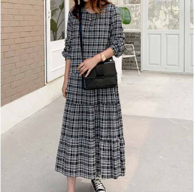 Новинка размера плюс 5XL женское платье с круглым вырезом 2020 осень зима длинный