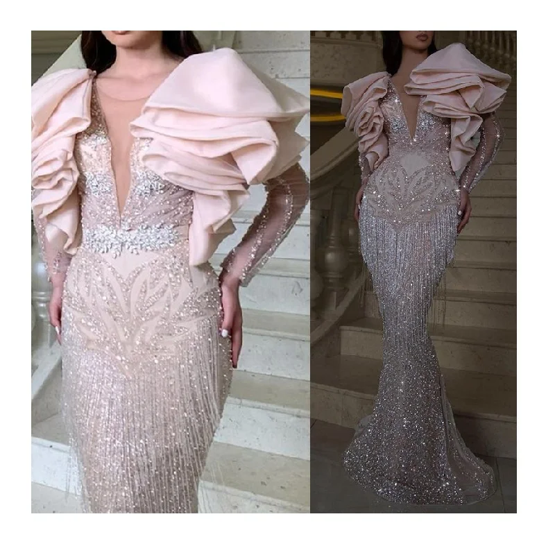 

2021 new style women's evening full dress sexy sequin V neck full dresses for women bridesmaid dress