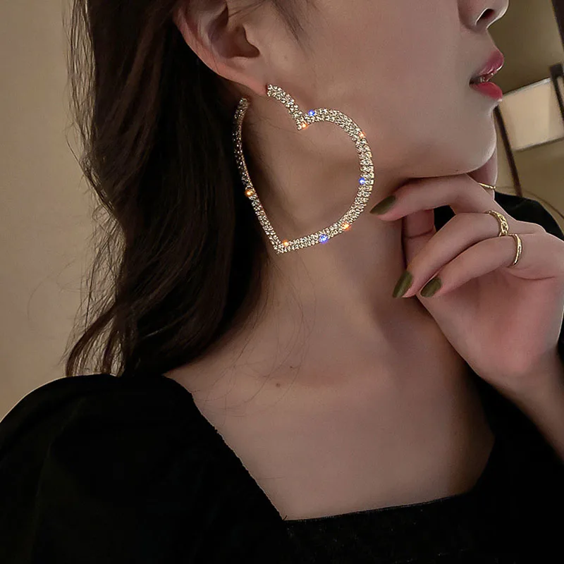 

S925 Needle Exaggerated Bling Full Diamond Love Earrings For Women Girl Fashion Temperament Simple Earrings Personality Earrings