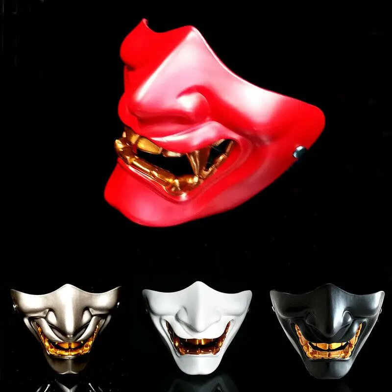 Halloween Scary Half Face Mask Costume Rave Cosplay Party Japan Hannya Masks Oni Devil | Дом и сад