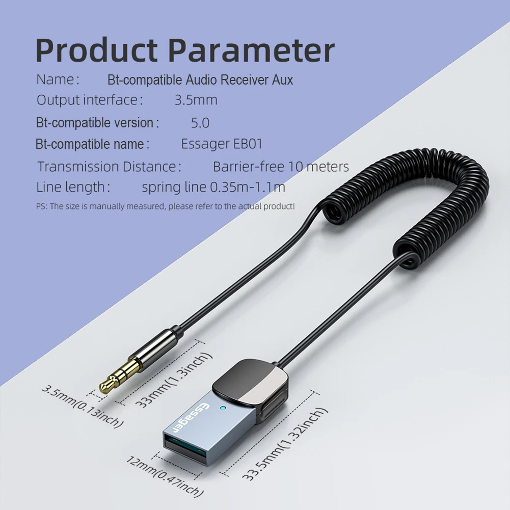 Автомобильный беспроводной приемник ESSAGER EB01 Bluetooth разъем 3 5 мм Aux-приемник громкая