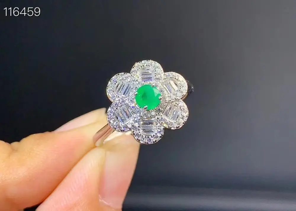 Новое кольцо с натуральным изумрудом 925 Серебряное женское свежий и красивый