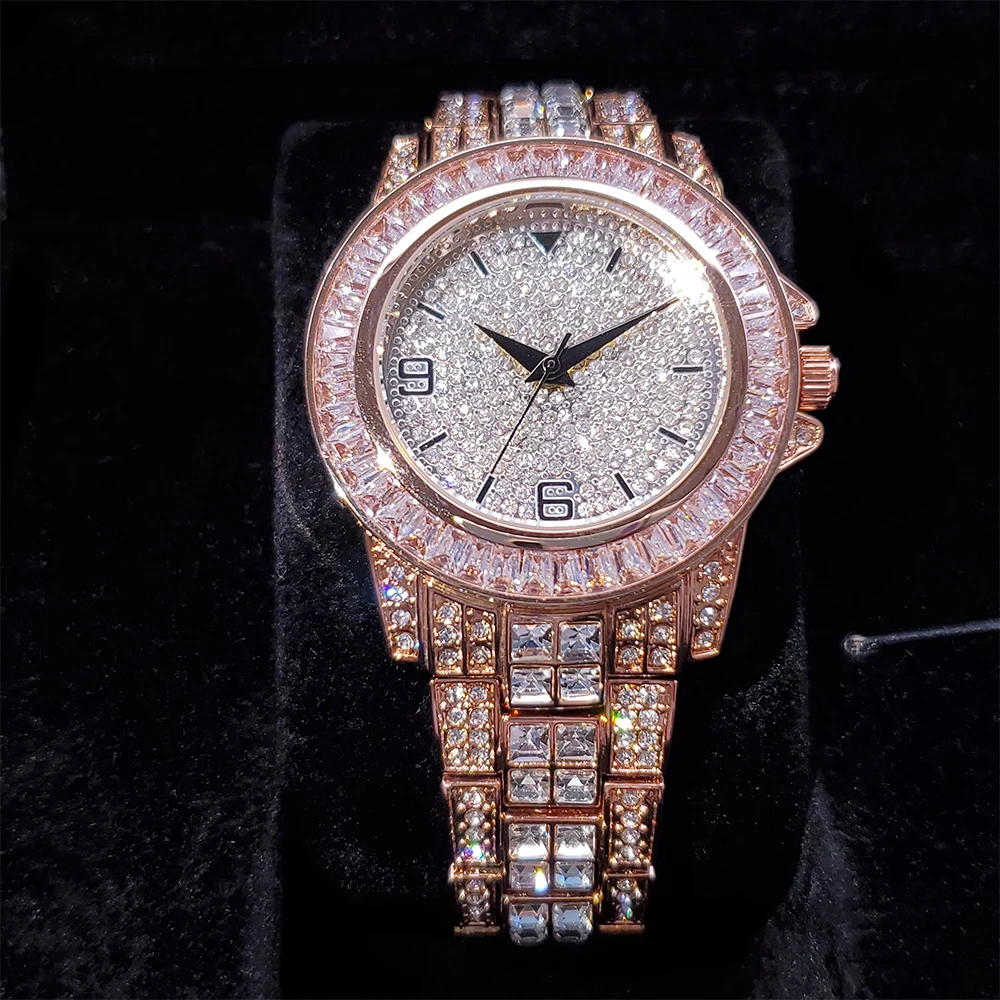 

Hip Hop MISSFOX Bussiness Men's Quartz Watch Famous Brand Diamond Watch Steel Timepieces Rose Gold Clock Luxury Designer Watch