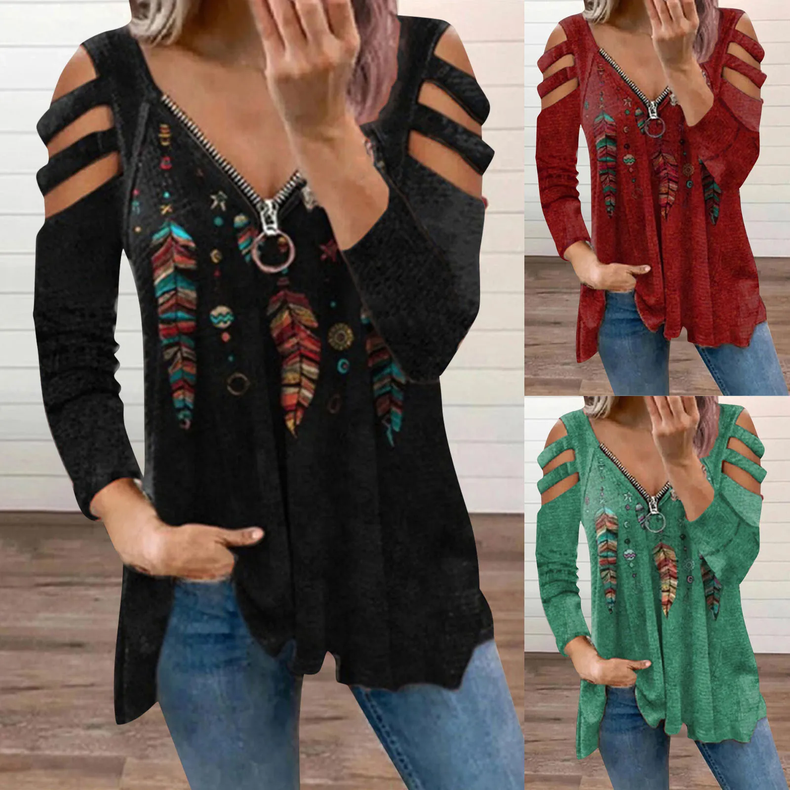 

Блузка женская, с коротким рукавом, принтом и карманом, V-образным вырезом