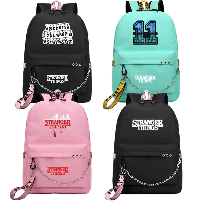 

Teenage Schoolbag Stranger Things USB Backpack Canvas Bag Travel Bags Girl Mochila Notebook Bags Boys Eleven Cosplay Bag Fashion