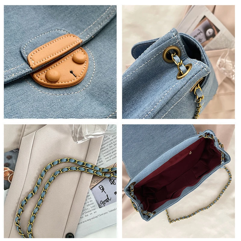 

Luxury Designer Small Handbag 2021 High Quality Denim Crossbody Bags for Women Fashion Chains Shoulder Bags Purse Brand Totes
