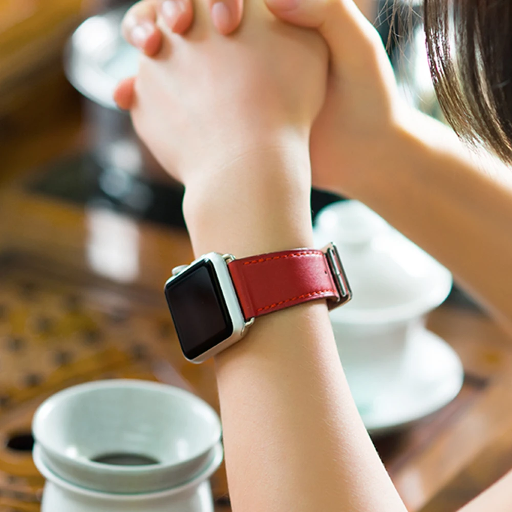Кожаный ремешок для Apple Watch Band 44 мм 40 42 38 одинарный и двойной браслет iwatch Series 6 se 5 4