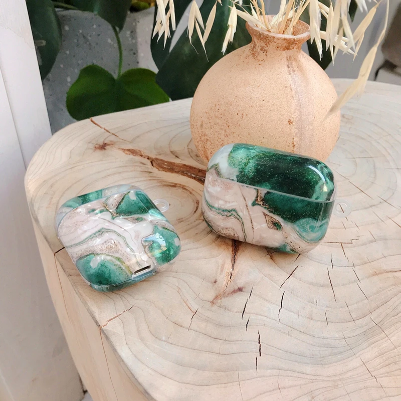 

Marble Wireless Earphone Case For AirPods 2 Pro Covers Emerald Green Texture PC Earphone Cover For Airpods Pro Accessories Funda
