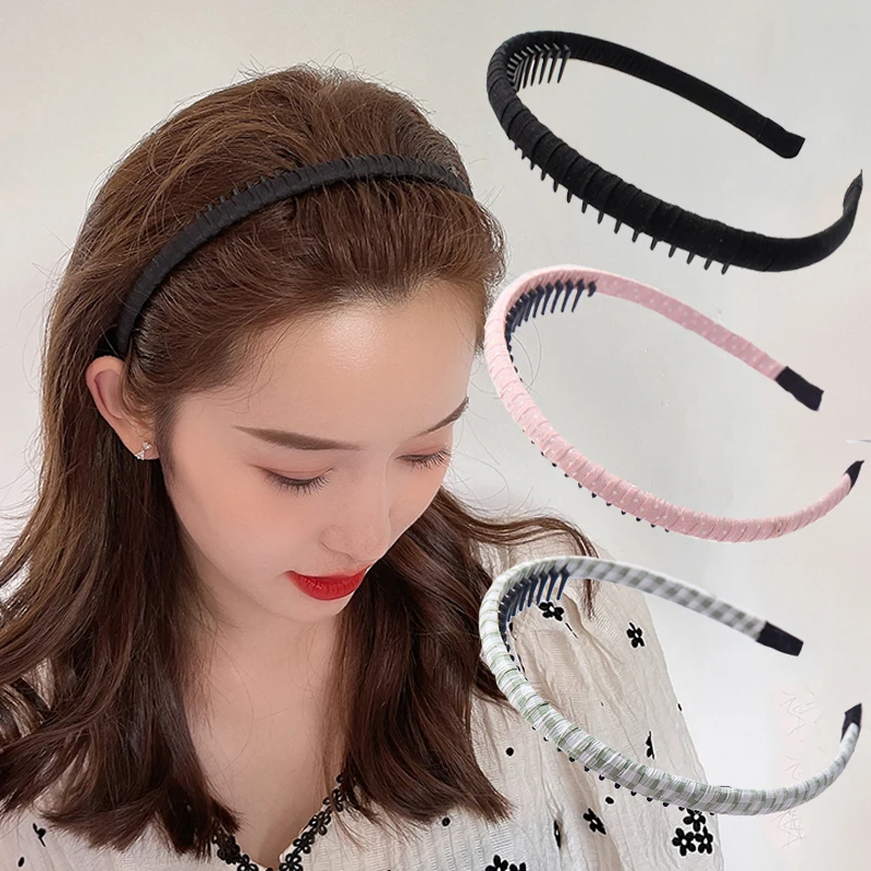 

Solid Stripe Headband Cloth Wrap Bezel Teeth Hair Hoop Hairband Prints Headwear For Women Anti-slip Hair Accessories Headdress