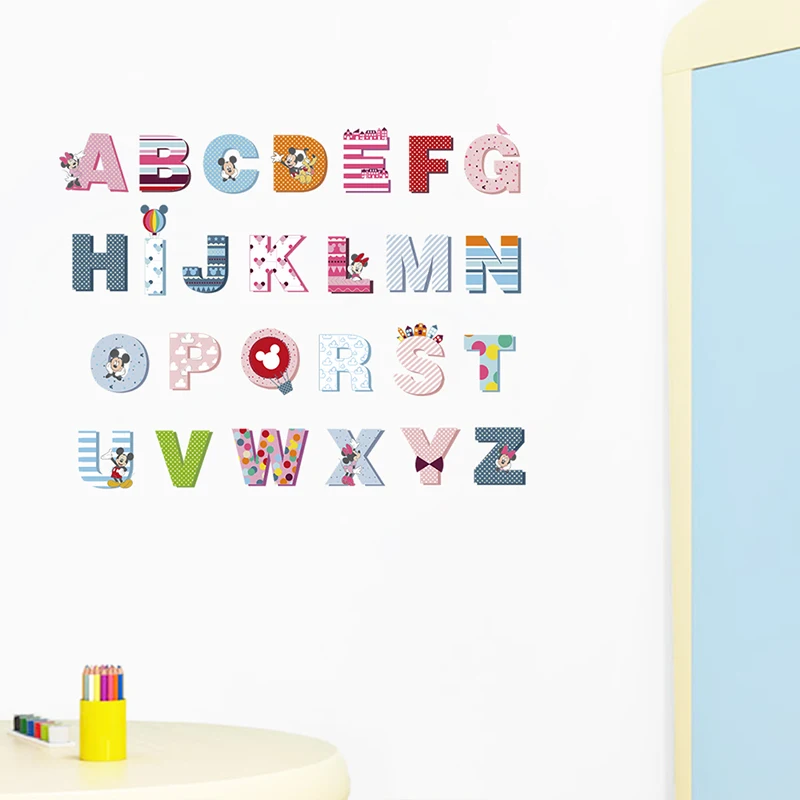 Дисней Микки Минни красочные 26 букв Алфавит настенные наклейки для детей комнаты