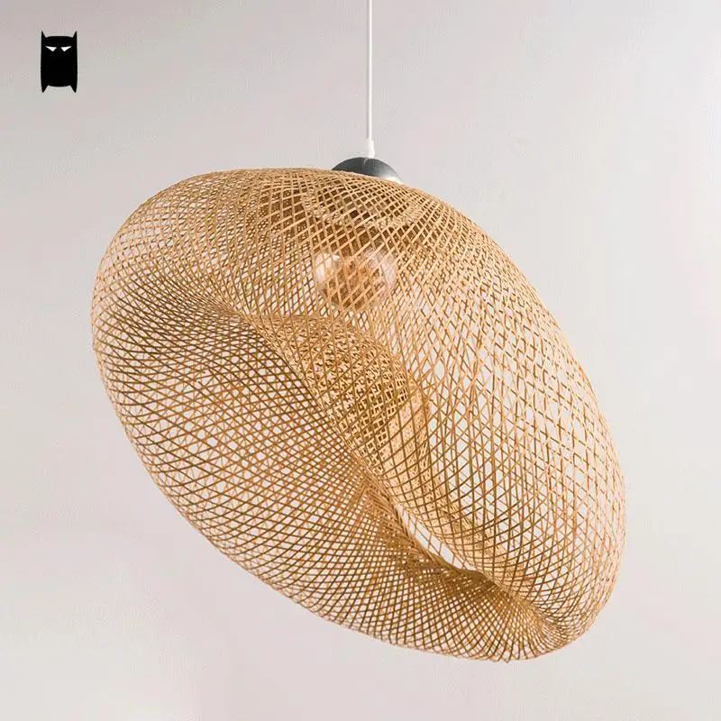 Бамбуковая плетеная Подвесная лампа из ротанга с волнистым абажуром винтажный