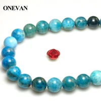 onevan natural blue apatite beads crystal smooth round loose stone diy bracelet necklace jewelry making gemstone design