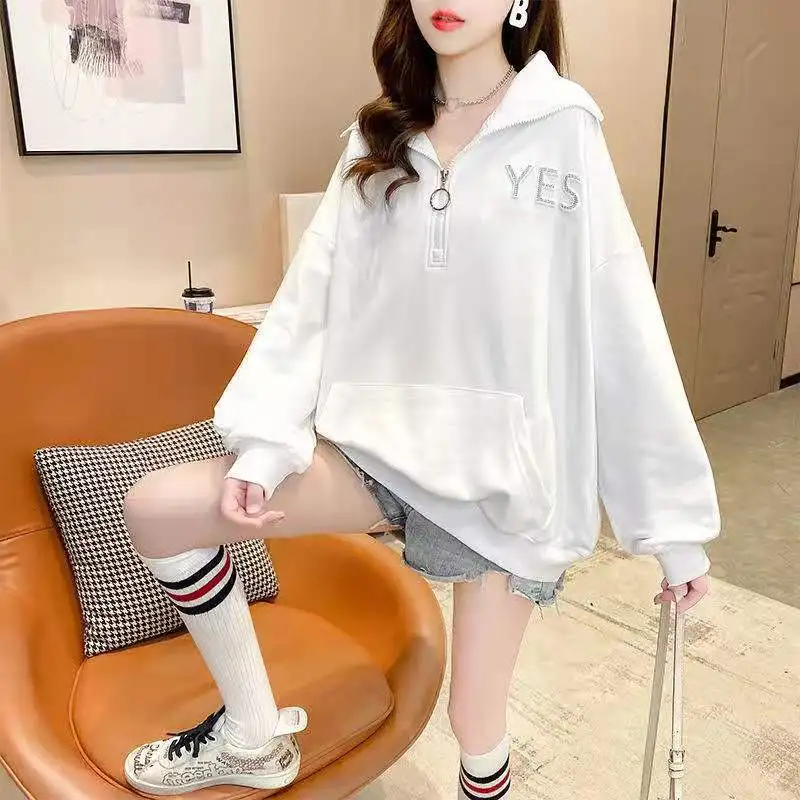 Толстовка женская оверсайз на молнии с воротником-стойкой и длинным рукавом |