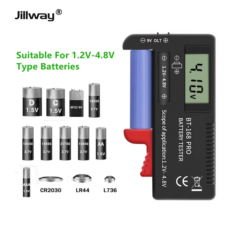 

Jillway Universal Digital Battery Capacity Tester Volt Checker for AA AAA C D 9V 1.5V Button Cell Batteries Battery Testing Tool