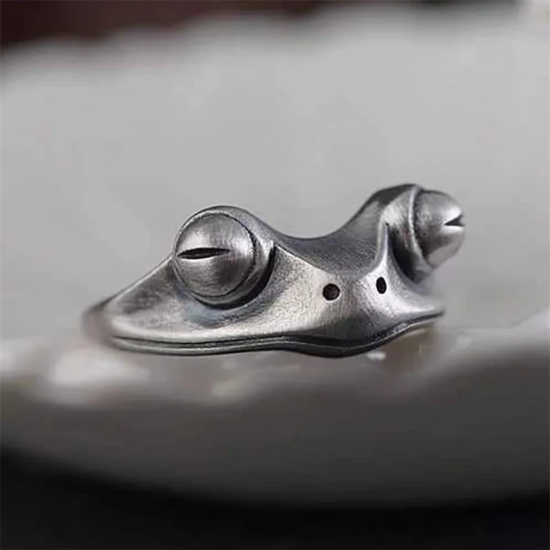 

Bohemian Vintage Frog Ring for Women Artistic Design Retro Opening Resizable Unisex Female Statement Rings Silver Color Gift