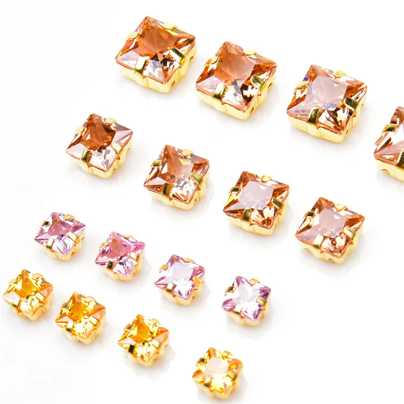 High Quality 5A Zircon Square Pink Crystal 6Mm 8Mm10Mm Classical Gold Claw Sew On Diamond Diy Dress Princess Shoes Rhinestone | Дом и сад
