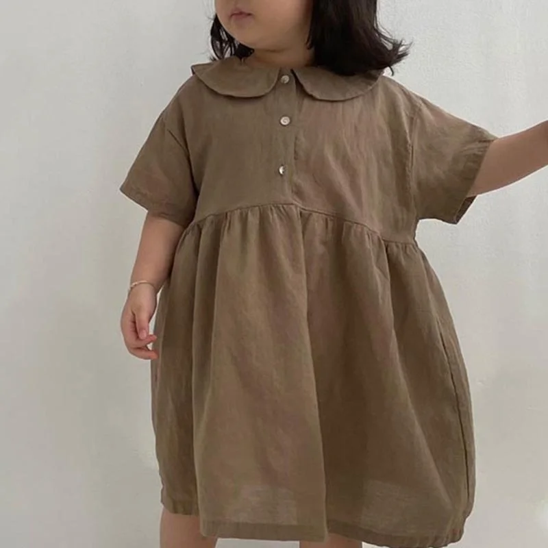 

Baby Casual Turn-Dowm Collar Dresses Children Cute Summer Girls Buttons Clothes Size Of 80-130 Toddler Girls Apricot Clothing