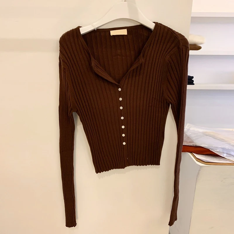 Весенний новый свитер в полоску с V-образным вырезом и длинным рукавом женский