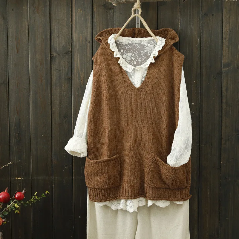 

Spring autumn sleeveless sweater vest women casual loose pullover hooded sweater vest female