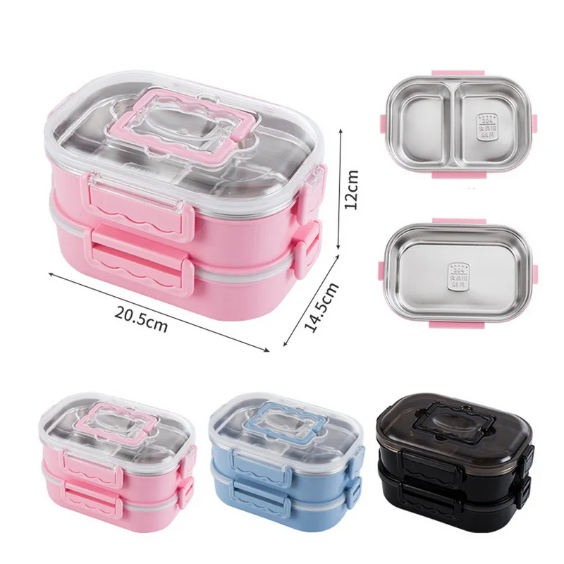 

Healthy Material Lunch Box Stainless Steel 1/2Layer Leakproof Food Container Portable fKids children Picnic School Bento Box
