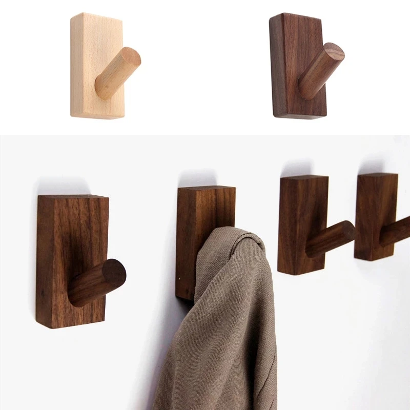 

Natural Wood Clothes Hanger Wall Mounted Coat Hook Decorative Key Holder Hat Scarf Handbag Hangers Bathroom Room Rack